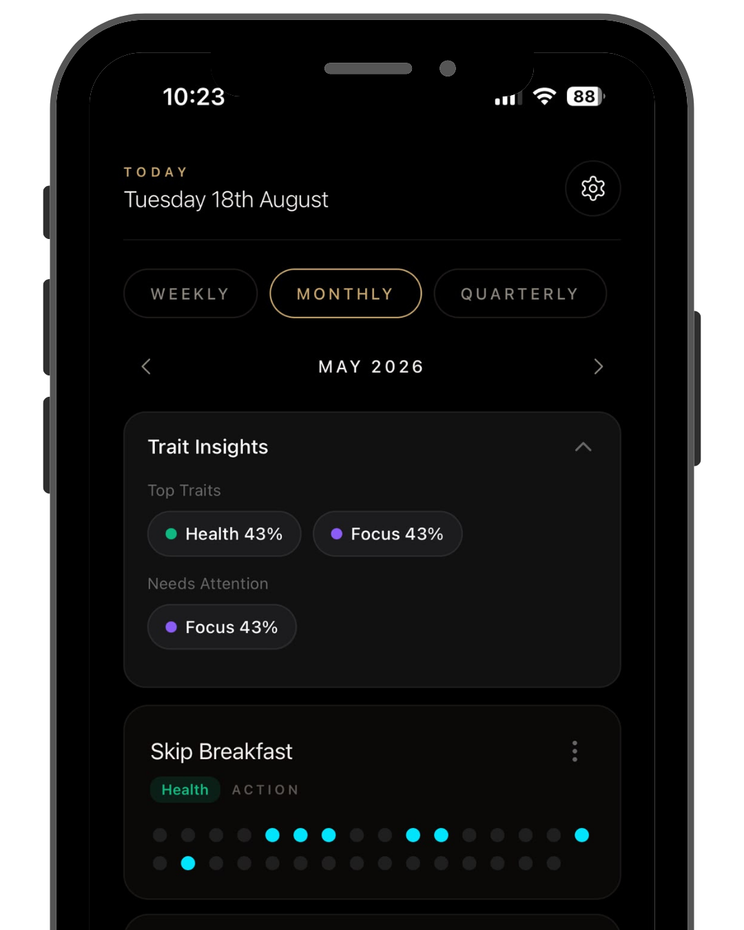 Hexit habit tracker app running on an iPhone
