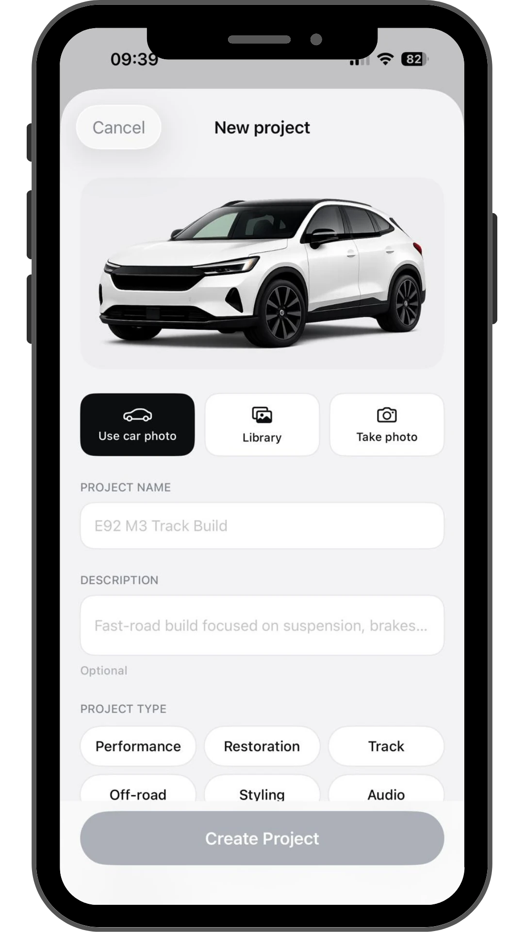 MOTRYN new project screen