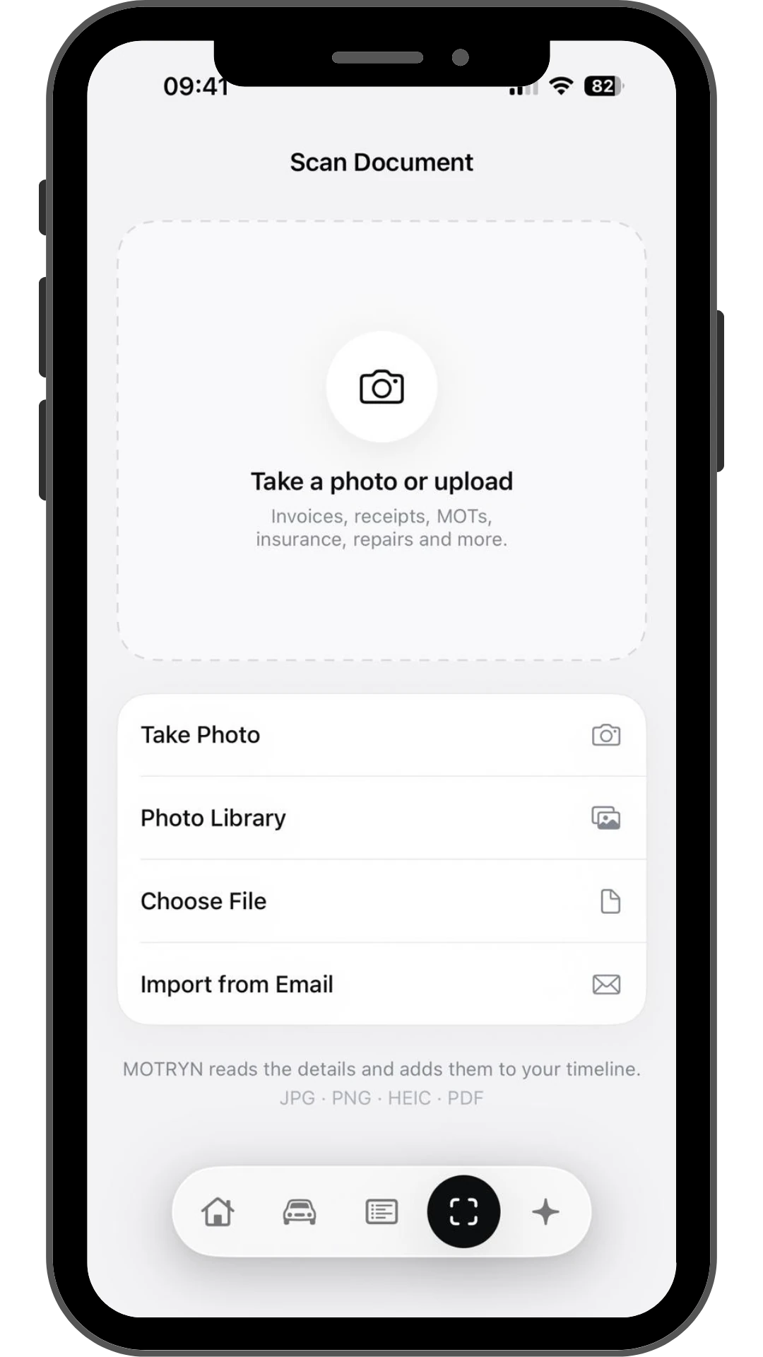 MOTRYN document scan options for photos, files and email